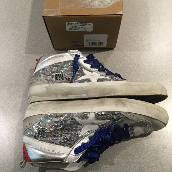 Golden Goose Mid Star Sneaker Silver Paillette NIB - Picture 5 of 8